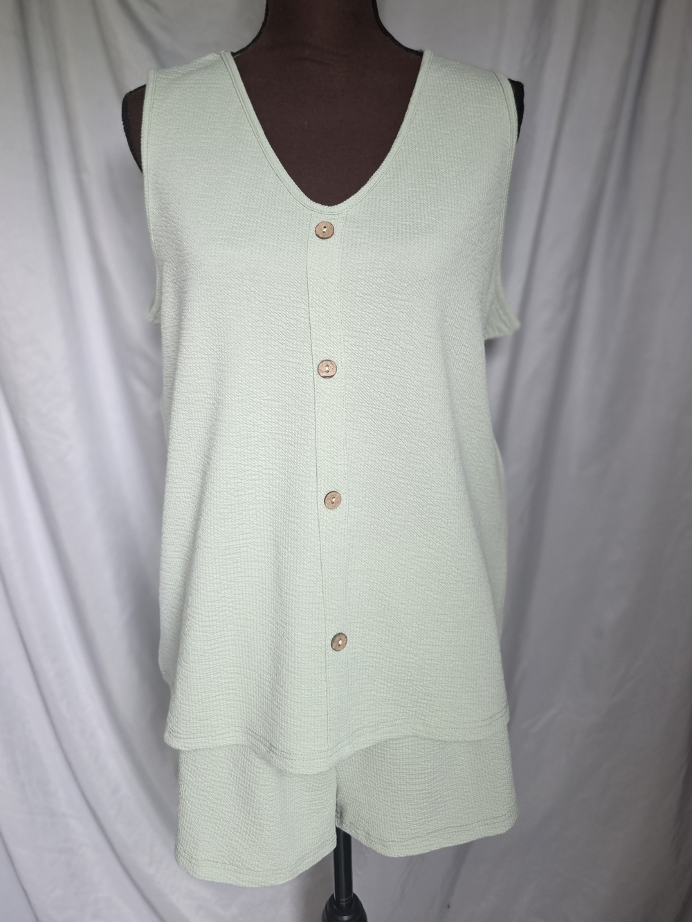 Women's Mint Green Button-Front Sleep Set